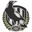 AFL Collingwood Logo embroidery design featuring the iconic black and white emblem on fabric.