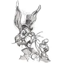 A playful rabbit in a hat laughing, featured in a whimsical embroidery design for bunnies.