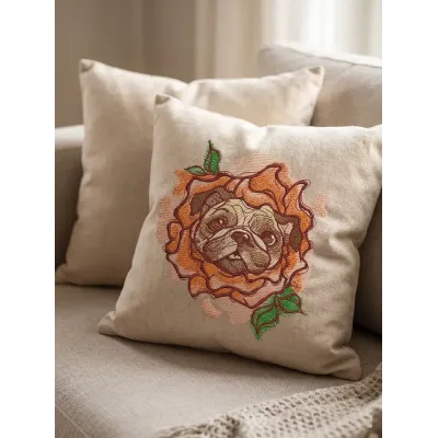 Pug dog wearing rose costume embroidery design preview