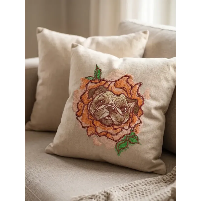Pug dog wearing rose costume embroidery design preview