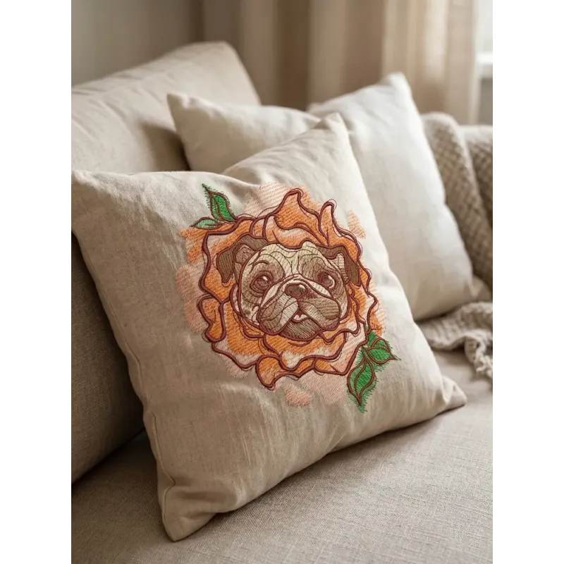 Pug dog wearing rose costume embroidery design preview