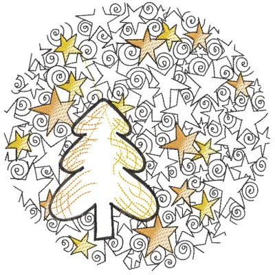 Christmas tree ball stars embroidery design featuring intricate star patterns on a festive ornament.