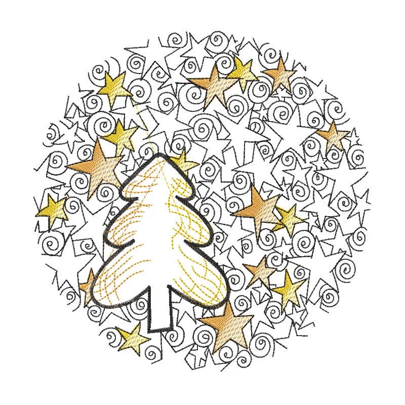 Christmas tree ball stars embroidery design featuring intricate star patterns on a festive ornament.