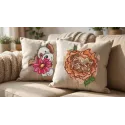 Cute puppy with big flower embroidery design preview showing stitched details