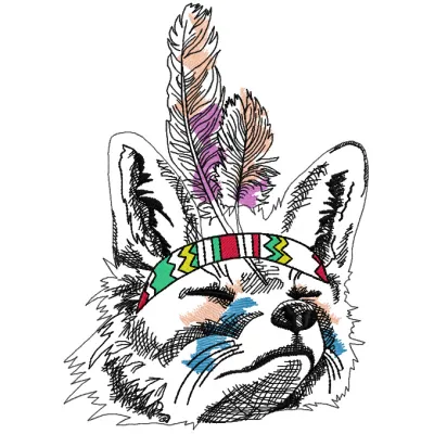 Intricate Indian fox sketch embroidery design showcasing detailed artistry and natural elegance.
