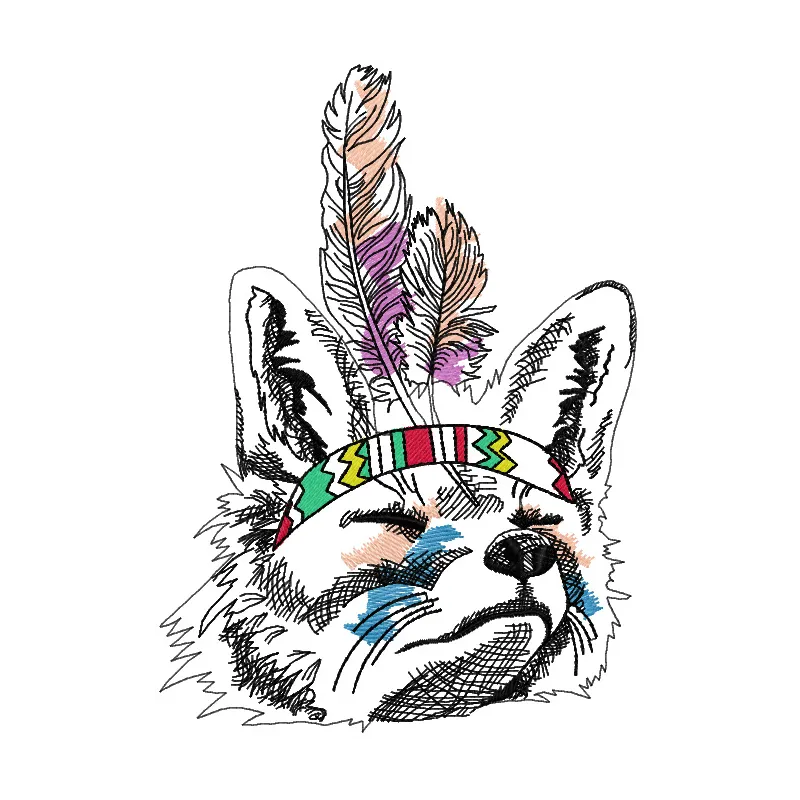 Intricate Indian fox sketch embroidery design showcasing detailed artistry and natural elegance.