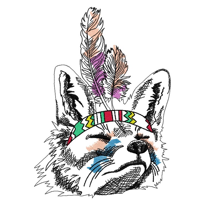Indian fox sketch embroidery design - Embroidery Design