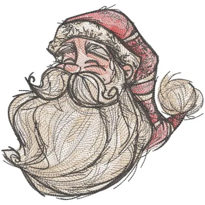 Laughing Santa Claus sketch embroidery design featuring a jolly Santa with a wide smile and festive details.