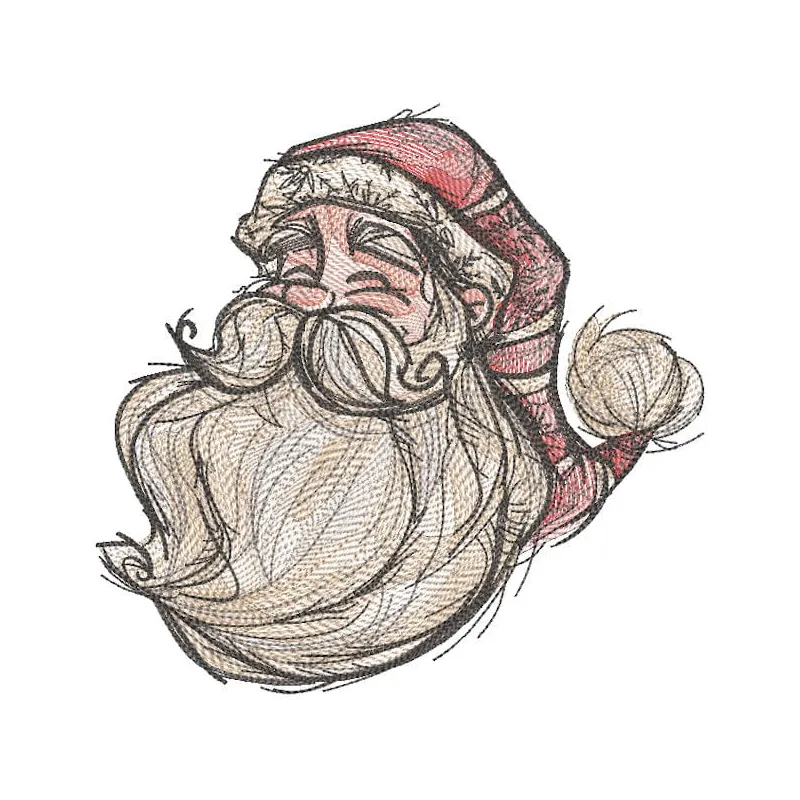 Laughing Santa Claus sketch embroidery design featuring a jolly Santa with a wide smile and festive details.