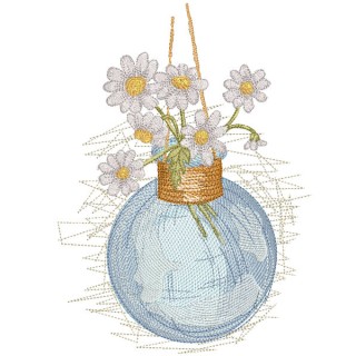Daisies in a glass hanging vase embroidery design - Embroidery Design
