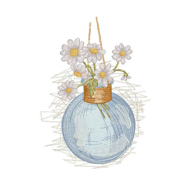 Daisies in a glass hanging vase embroidery design - Embroidery Design