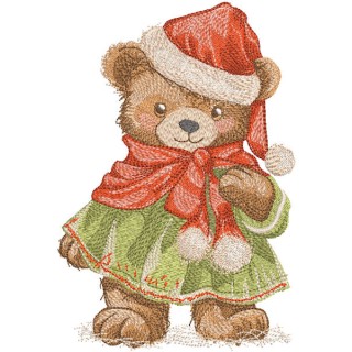 Vintage Santa bear in a coat embroidery design - Embroidery Design