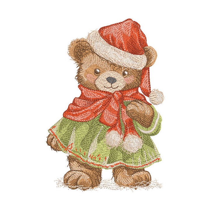 Vintage Santa bear in a coat embroidery design - Embroidery Design