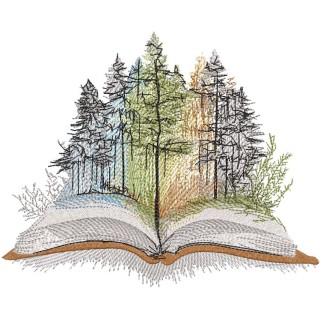 Book and fantasy forest embroidery design - Embroidery Design