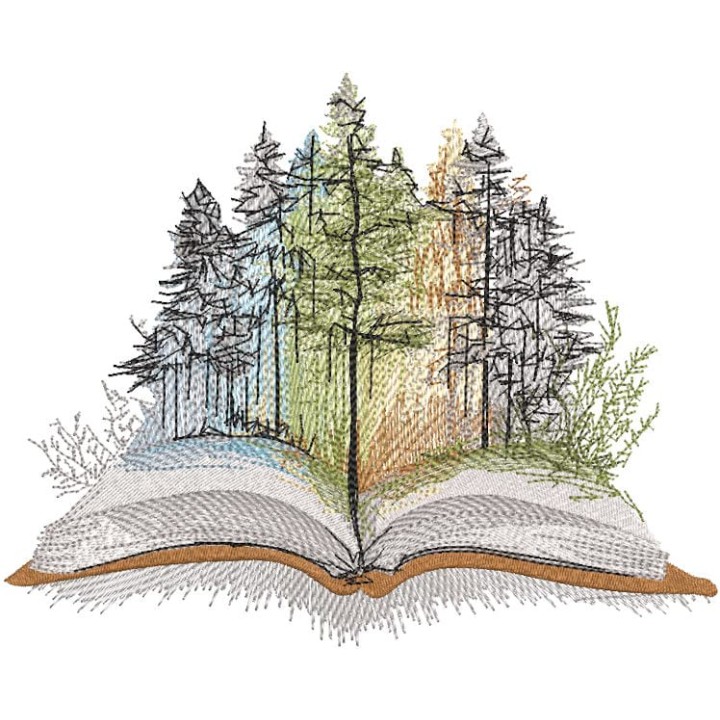 Book and fantasy forest embroidery design - Embroidery Design