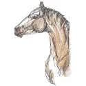 Detailed brown horse sketch embroidery design, showcasing intricate stitching and elegant lines on fabric.