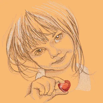 Baby girl design featuring a cute little red heart embroidery on soft fabric, perfect for baby apparel.