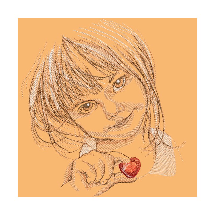 Baby girl and her little red heart embroidery design - Embroidery Design