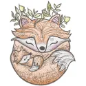 Mom fox and baby embroidery design featuring a playful mother fox and her adorable cub in vibrant thread colors.