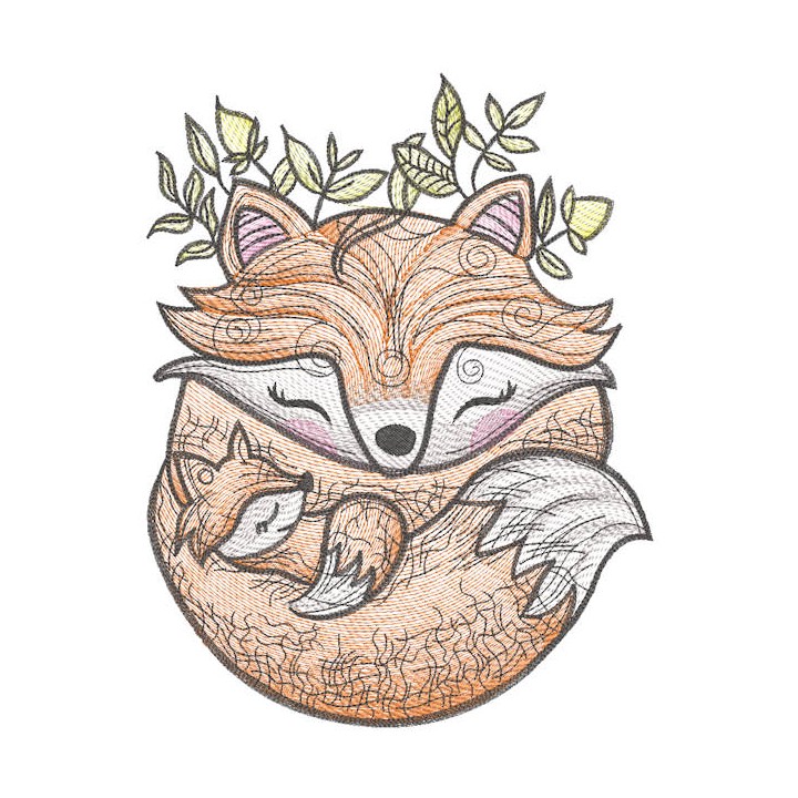 Mom fox and baby embroidery design - Embroidery Design
