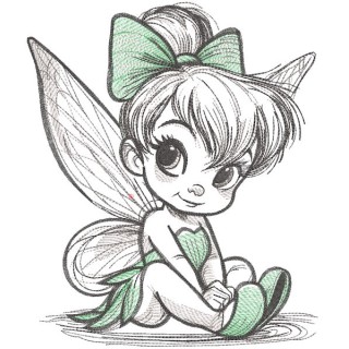 Tinker fairy sketch style embroidery design - Embroidery Design