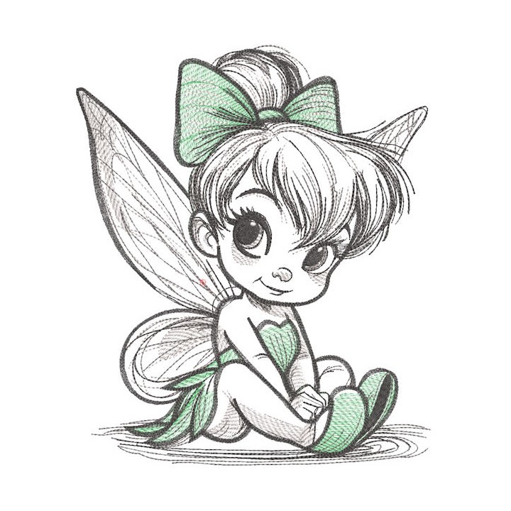 Tinker fairy sketch style embroidery design - Embroidery Design