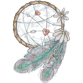 Dream catcher with daisies embroidery design - Embroidery Design