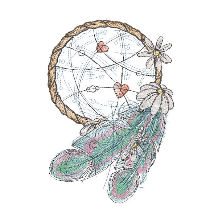 Dream catcher with daisies embroidery design - Embroidery Design