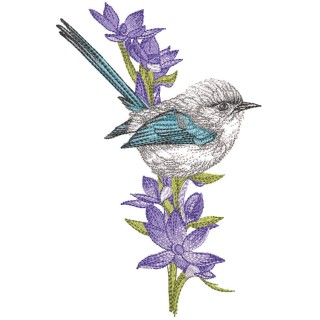 Bird in gentiana asclepiadea flower embroidery design - Embroidery Design