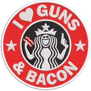 I love guns and bacon embroidery design - Embroidery Design