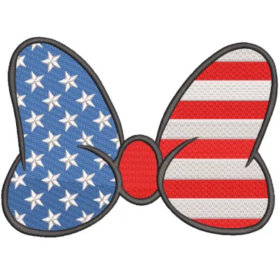 American bow embroidery design featuring intricate stitching and vibrant colors, showcasing a traditional American motif.