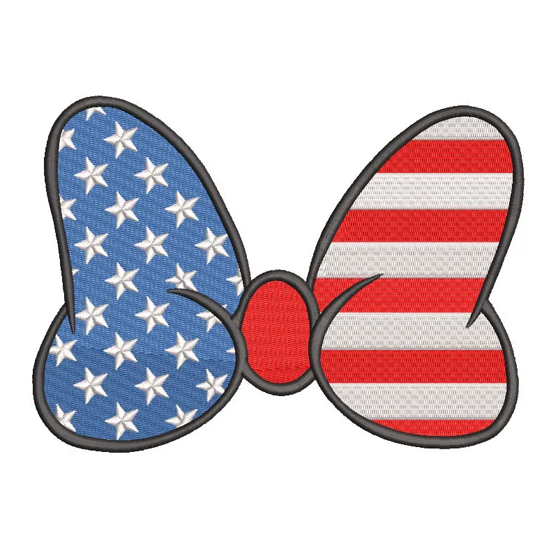 American bow embroidery design featuring intricate stitching and vibrant colors, showcasing a traditional American motif.