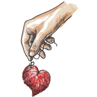 Human hand holds red heart embroidery design - Embroidery Design