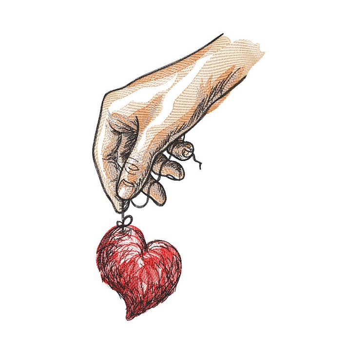 Human hand holds red heart embroidery design - Embroidery Design