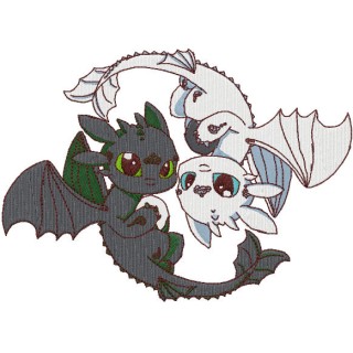 Toothless And Light Fury embroidery design - Embroidery Design