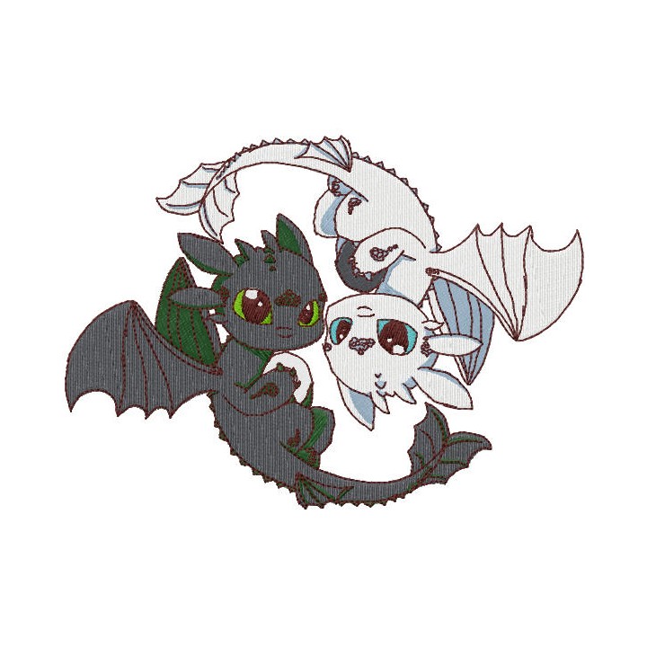 Toothless And Light Fury embroidery design - Embroidery Design