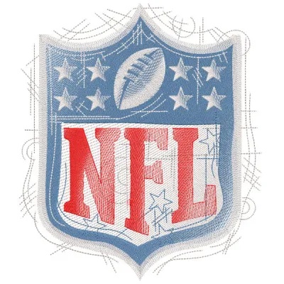 NFL art sketch style logo embroidery design featuring intricate detailing and vibrant colors on fabric.
