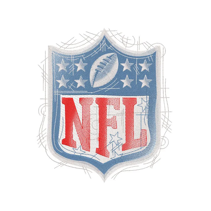 NFL art sketch style logo embroidery design featuring intricate detailing and vibrant colors on fabric.