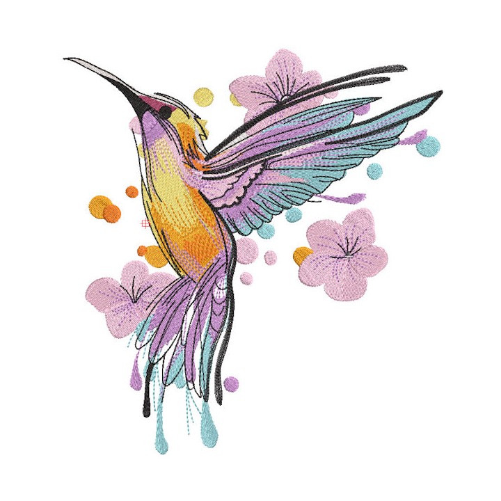Futtering bright hummingbird embroidery design - Embroidery Design