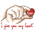 Embroidery design featuring the phrase 'I give you my heart' in elegant script, perfect for Valentine's Day.