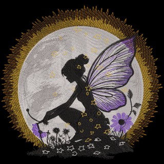 Fairy on the moon background embroidery design - Embroidery Design
