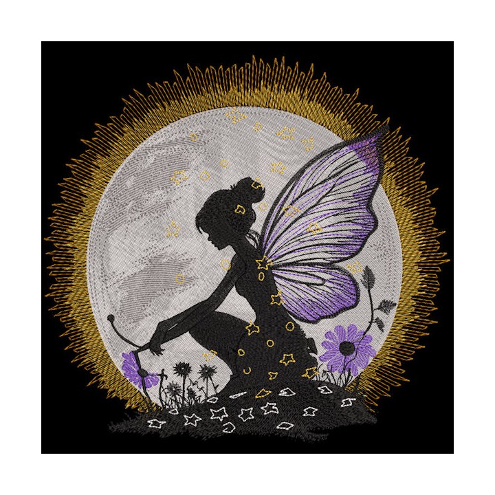 Fairy on the moon background embroidery design - Embroidery Design