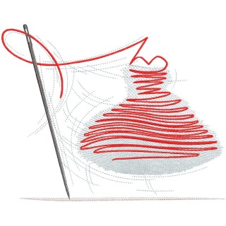 Sewing needle with a red thread embroidery design - Embroidery Design