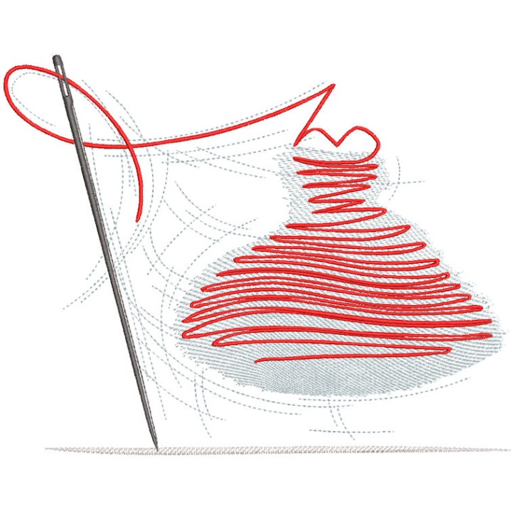 Sewing needle with a red thread embroidery design - Embroidery Design