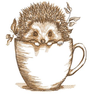 Autumn hedgehog in a mug embroidery design - Embroidery Design