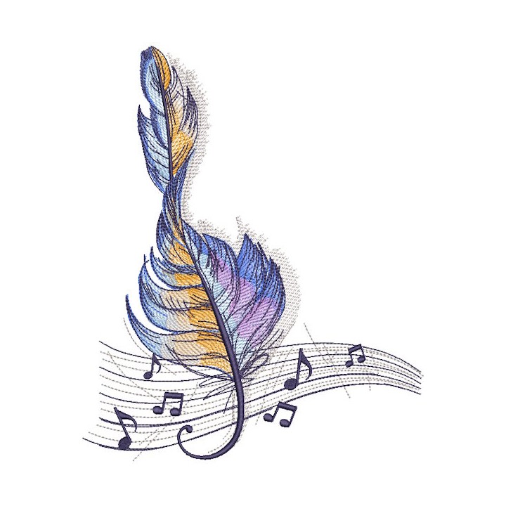 Feather treble clef embroidery design - Embroidery Design