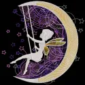 Fairy star swing crescent embroidery design featuring delicate stitching of a fairy on a crescent moon.