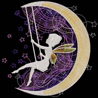 Fairy star swing crescent embroidery design - Embroidery Design
