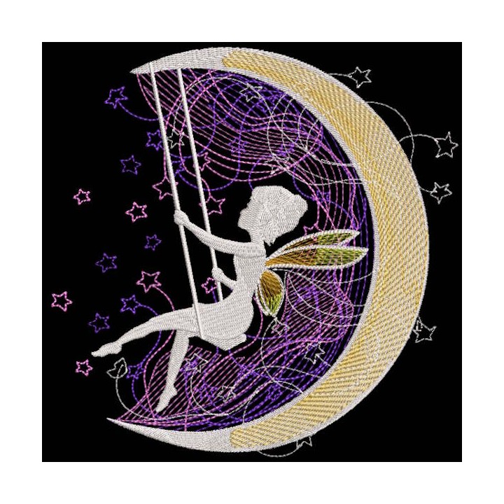 Fairy star swing crescent embroidery design - Embroidery Design