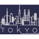 Tokyo line art embroidery design showcasing intricate city skyline details and cultural elements.